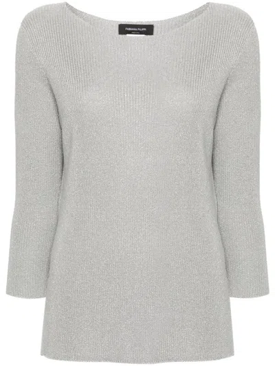 Shop Fabiana Filippi Cotton Blend Crewneck Sweater In Grey