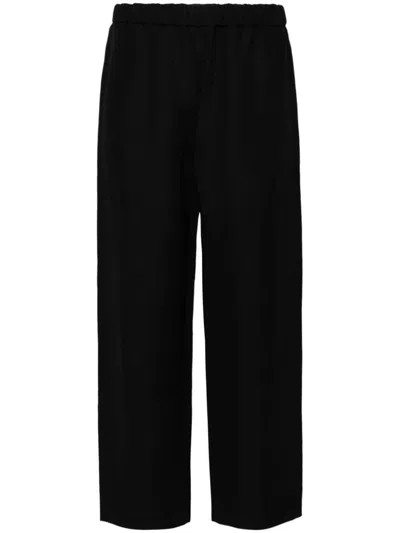 Shop Fabiana Filippi Linen Blend Trousers In Black