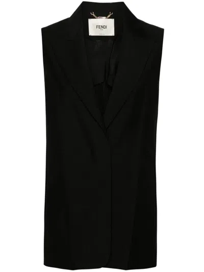 Shop Fendi Wool Single-breasted Vest In Black