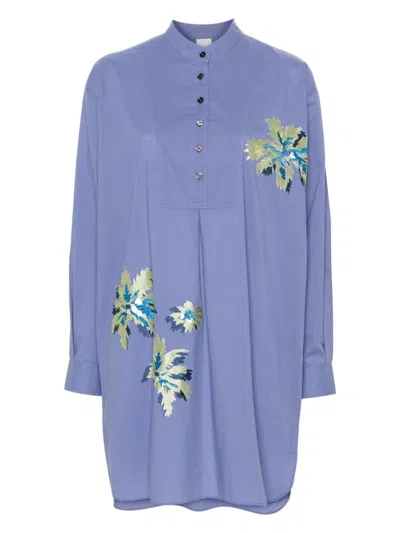 Shop Paul Smith Embroidered Cotton Shirt In Clear Blue