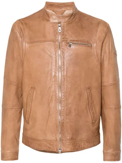 Shop Peuterey Saguaro Leather Jacket In Leather Brown