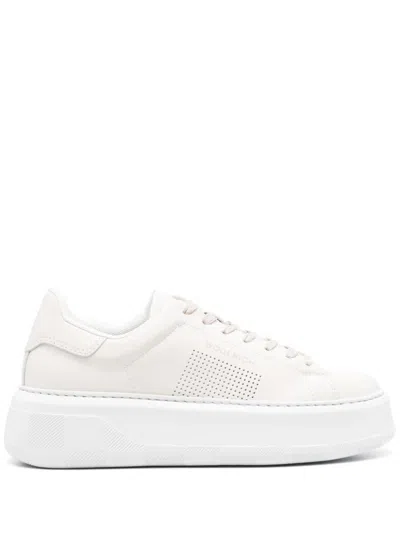 Shop Woolrich Chunky Court Leather Sneakers In Beige