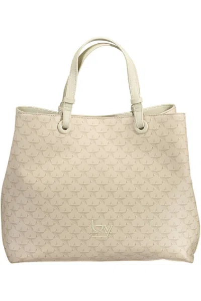 Shop Byblos Beige Chic Two-compartment Handbag With Logo Detail