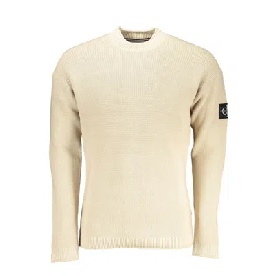 Shop Calvin Klein Beige Crew Neck Cotton Blend Sweater