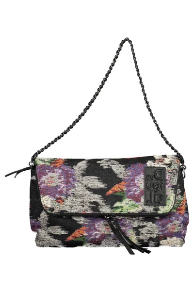 Shop Desigual Chic Black Cotton Handbag With Contrasting Details