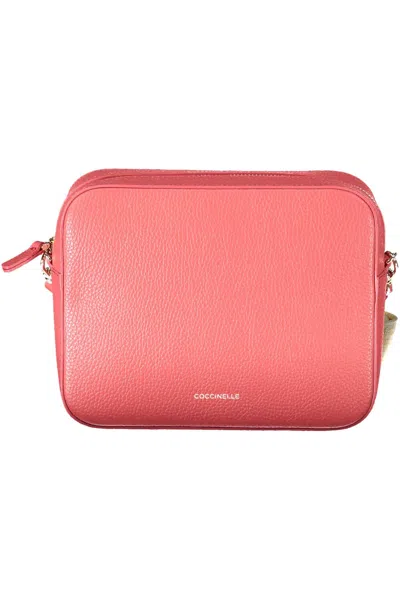 Shop Coccinelle Chic Pink Leather Shoulder Handbag With Logo Accents