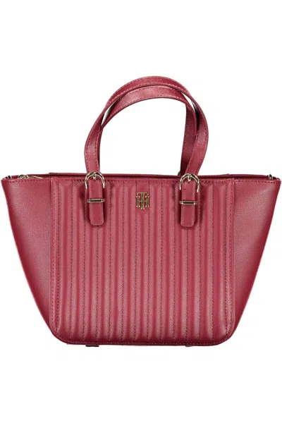Shop Tommy Hilfiger Chic Red Polyurethane Handbag With Logo Detail