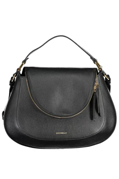 Shop Coccinelle Elegant Black Leather Handbag With Versatile Strap