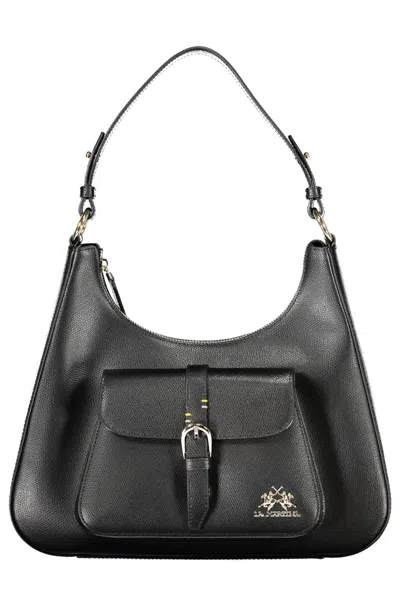 Shop La Martina Elegant Black Leather Shoulder Bag