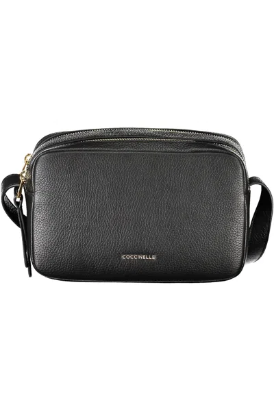 Shop Coccinelle Elegant Black Leather Shoulder Bag With Logo