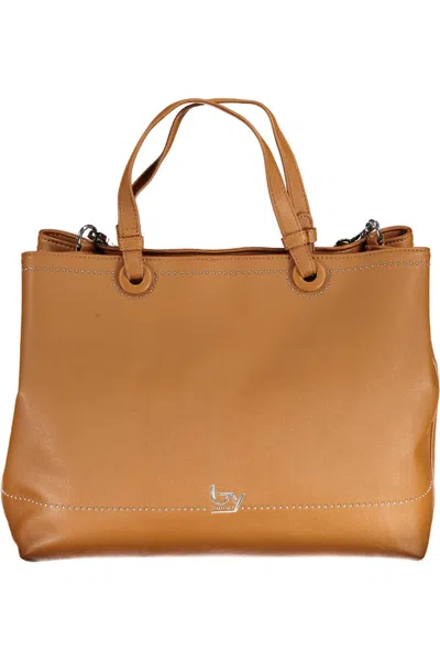 Shop Byblos Elegant Two-tone Brown Handbag With Logo Detail