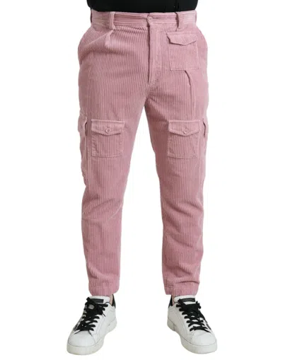 Shop Dolce & Gabbana Pink Corduroy Cotton Stretch Skinny Cargo Jeans
