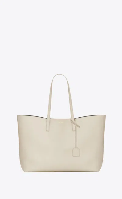 Shop Saint Laurent White Calf Leather Tote Shoulder Bag