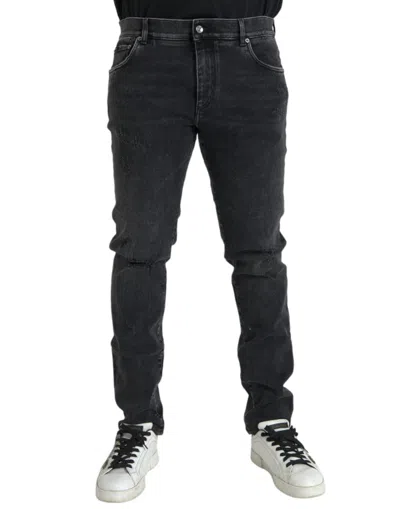 Shop Dolce & Gabbana Gray Cotton Stretch Skinny Denim Logo Jeans