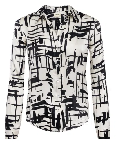 Shop L Agence Tyler Long Sleeve Shirt In Ivory/black Sketch In Multi
