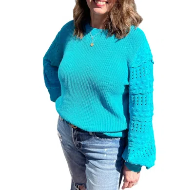 Shop Entro Textured Ruffle Sleeve Sweater In Aqua In Blue