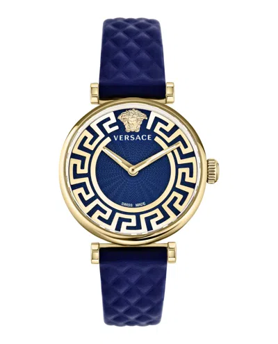 Shop Versace Greca Chic Leather Watch In Gold