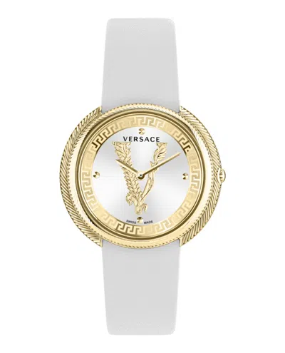 Shop Versace Thea Leather Watch In Gold