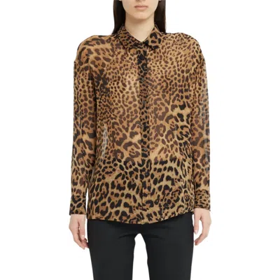 Shop Nili Lotan Mathys Leopard Shirt In Brown Leopard In Yellow