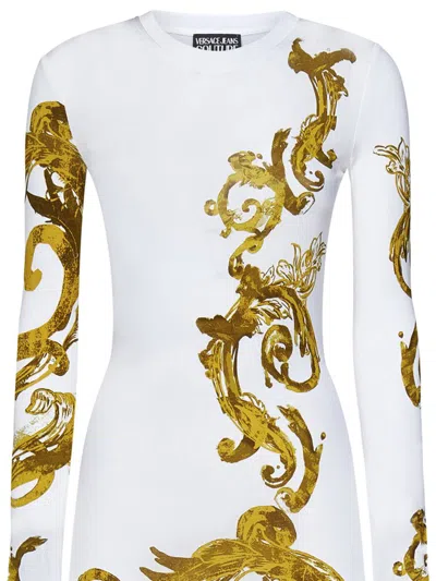 Shop Versace Jeans Couture Watercolour Couture Midi Dress In White