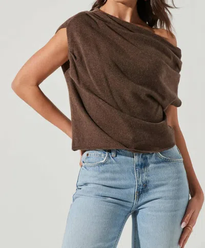 Shop Astr Devin One Shoulder Sleeveless Sweater In Brown