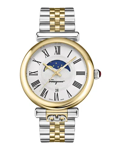 Shop Ferragamo Ora Moonphase Bracelet Watch In Gold
