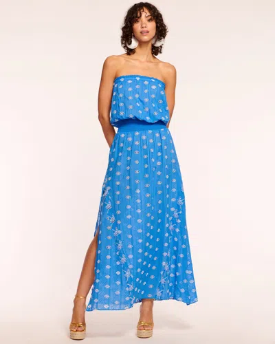 Shop Ramy Brook Cynthia Strapless Coverup Maxi Drss In Blue Eyelet