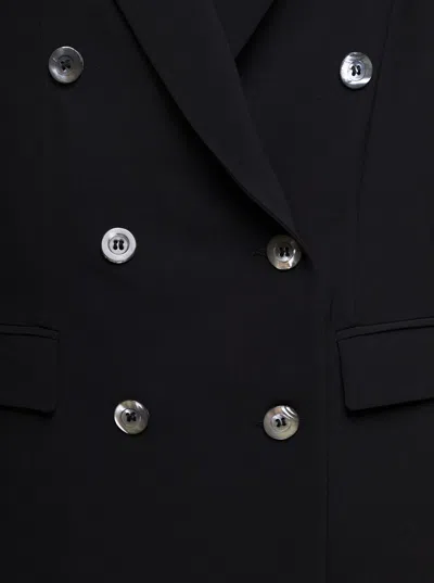 Shop Plain Black Double-breasted Jacket With Peaked Revers And Tonal Buttons In Stretch Fabric Woman
