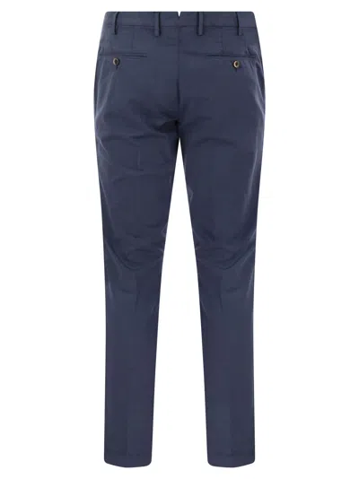 Shop Pt Pantaloni Torino Skinny Trousers In Cotton And Silk In Night Blue