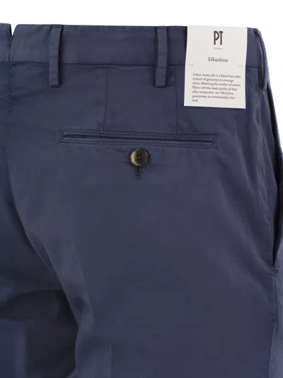 Shop Pt Pantaloni Torino Skinny Trousers In Cotton And Silk In Night Blue