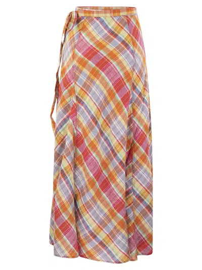 Shop Polo Ralph Lauren Plaid Wrap Around Skirt In Orange