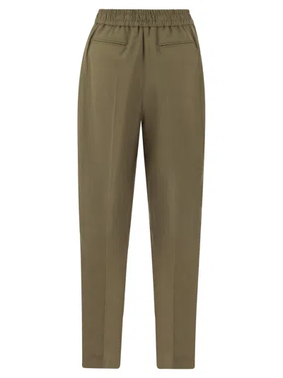 Pt Pantaloni Torino Daisy Viscose And Linen Trousers In Khaki
