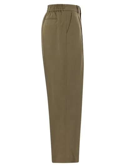 Pt Pantaloni Torino Daisy Viscose And Linen Trousers In Khaki