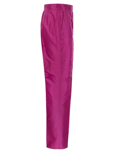 Shop Max Mara Studio Valanga Straight Silk Shantung Trousers In Fuchsia