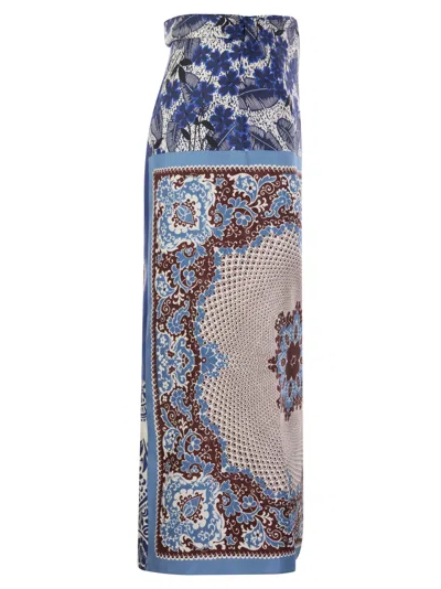Shop Weekend Max Mara Nuevo Printed Silk Sarong Skirt In Bluette
