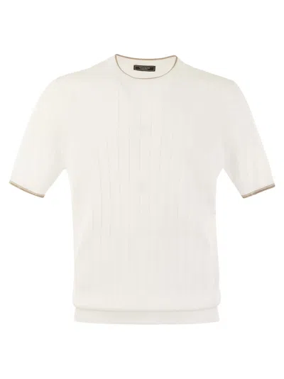 Shop Peserico T Shirt In Pure Cotton Crépe Yarn In White/beige