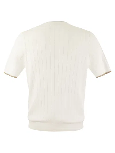 Shop Peserico T Shirt In Pure Cotton Crépe Yarn In White/beige