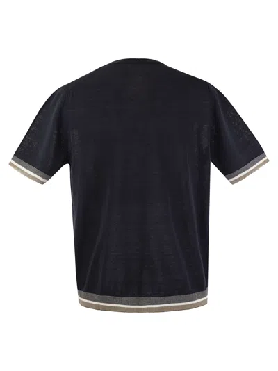 Shop Peserico T Shirt In Linen And Cotton Yarn In Blue