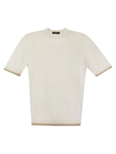 Shop Peserico T Shirt In Linen And Cotton Yarn In White/beige