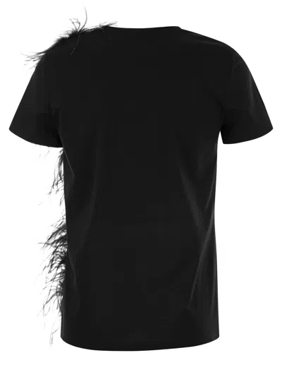 Shop Max Mara Studio Lappole Jersey T Shirt With Feathers In Black
