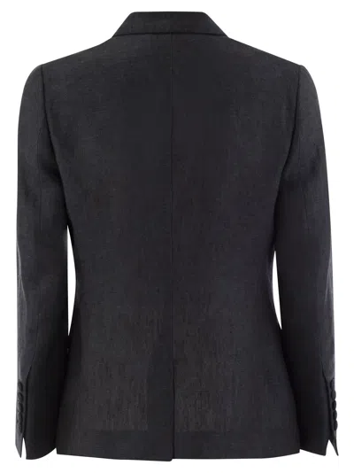 Saulina Double-breasted Linen Jacket In Blue