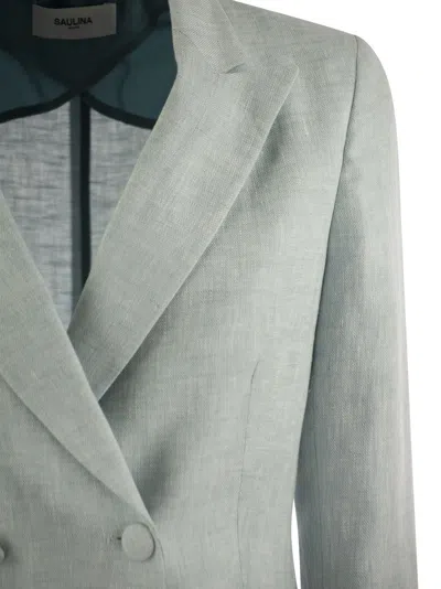 Saulina Assunta - Double-breasted Linen Jacket In Light Blue