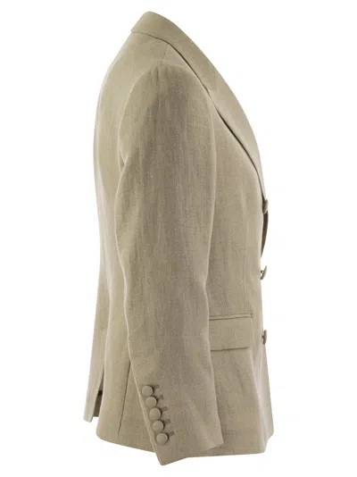 Shop Saulina Anna Double Breasted Linen Jacket In Sand