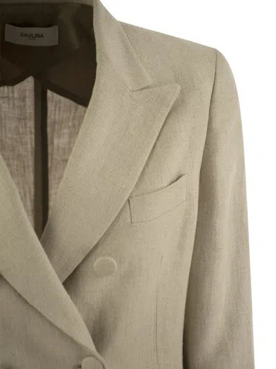 Saulina Anna - Double-breasted Linen Jacket In Sand