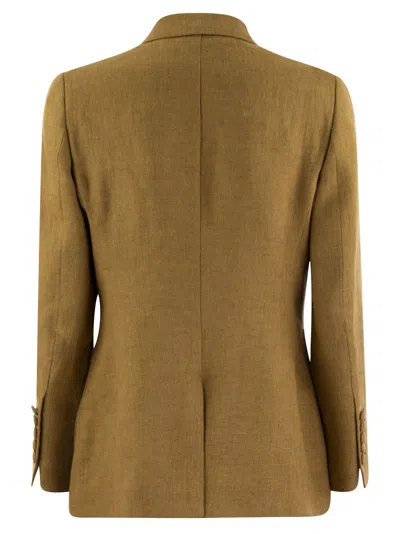 Shop Saulina Assunta Double Breasted Linen Jacket In Cognac