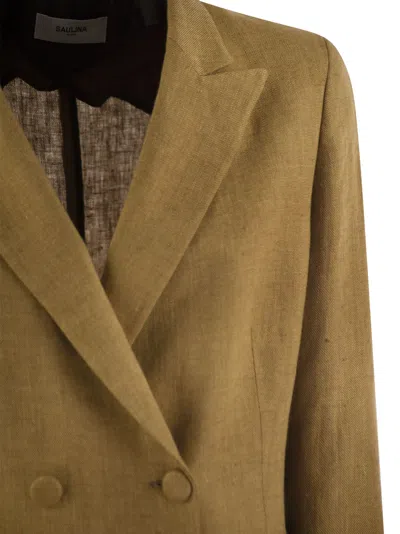 Saulina Assunta - Double-breasted Linen Jacket In Cognac