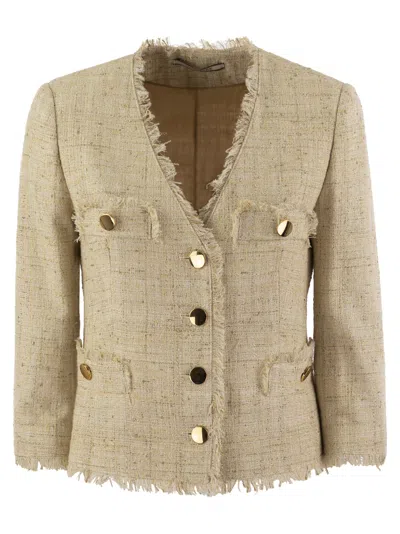 Shop Tagliatore Dharma Papyrus Effect Jacket In Beige/gold