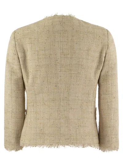 Shop Tagliatore Dharma Papyrus Effect Jacket In Beige/gold