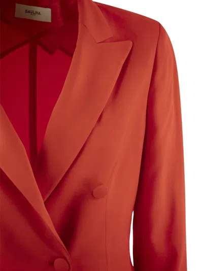 Shop Saulina Anita Viscose Double Breasted Blazer In Red