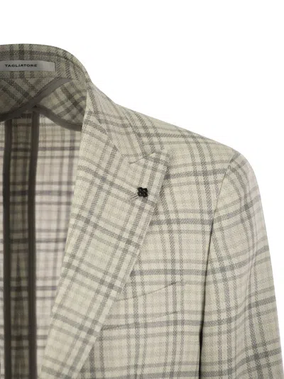 Shop Tagliatore Check Pattern Jacket In Grey
